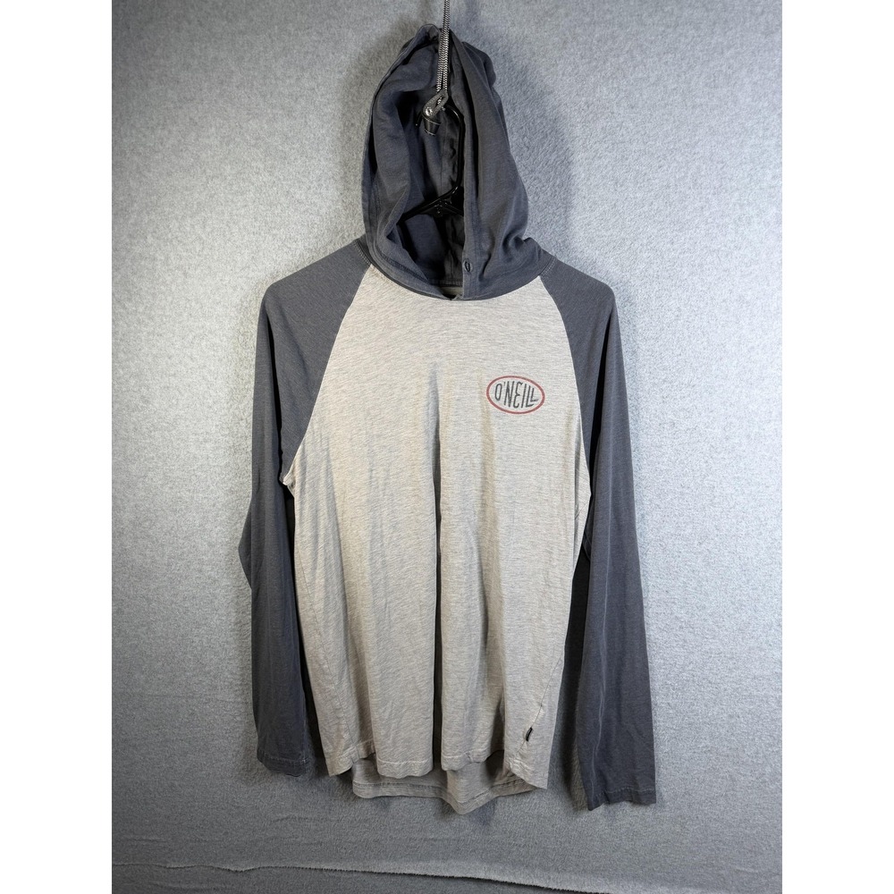 O'Neill Shirt Mens Small Gray Raglan Long Sleeve Hooded Surf Graphic Tee